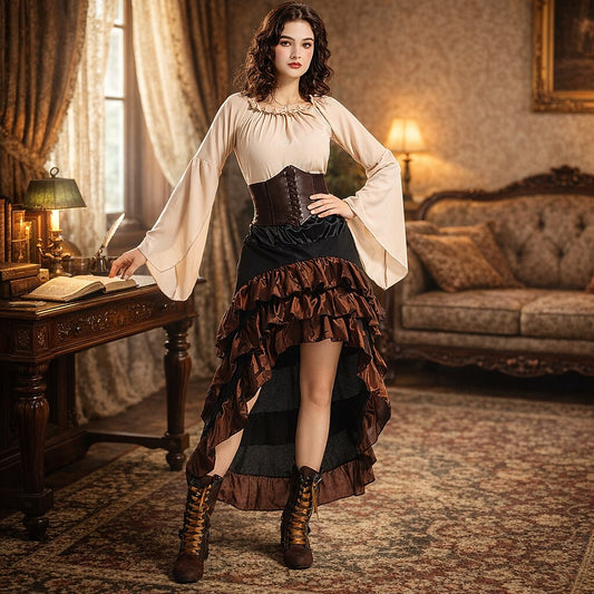 Medieval Pirate Set with Blouse Skirt Waspie Corset Belt