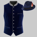 Set da uomo composto da gilet Gatsby in velluto blu navy anni '20 e cappello trilby, 2 pezzi