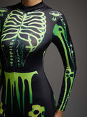 Leotard svasato da donna di Halloween con scheletro verde neon