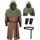 Conjunto medieval de caballero guardabosques con mantones, túnica, cinturón y brazalete para el brazo