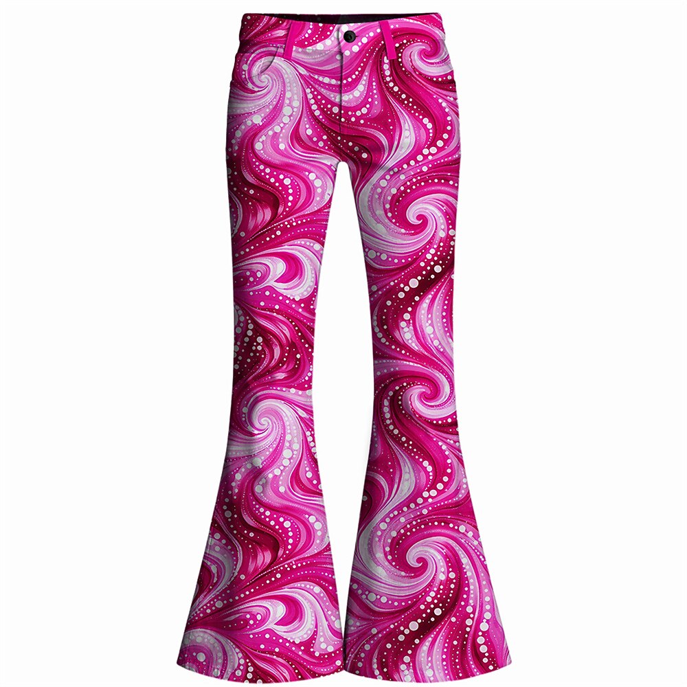 Retro 70s Swirling Waves High Waist Wide Flared Trousers