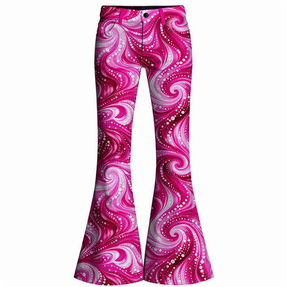 Retro 70s Swirling Waves High Waist Wide Flared Trousers