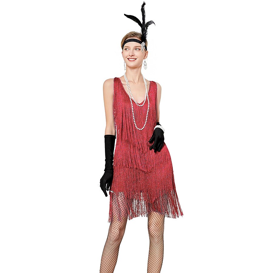 Sequin Fringe Charleston Dress with Accessories Set