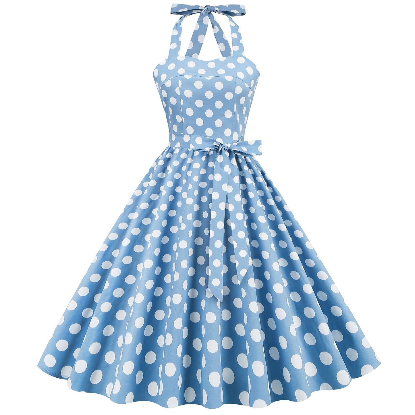 Women's 1950s Polka Dot Halter Neck Flare Dress