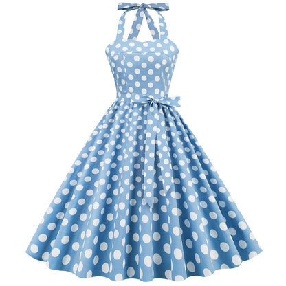 Women's 1950s Polka Dot Halter Neck Flare Dress
