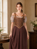 Brown Renaissance Tie-Shoulder Corset Vest