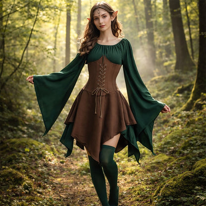 Medieval Fairy Dress Set with Headpiece Accs