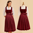Premium Burgundy Jacquard Oktoberfest Dirndl & White Lace Blouse Set