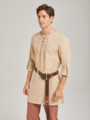 Men's Beige Lace-Up Medieval Tunic Costume Set