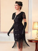 Abito Flapper Nero con Motivo a Paillettes