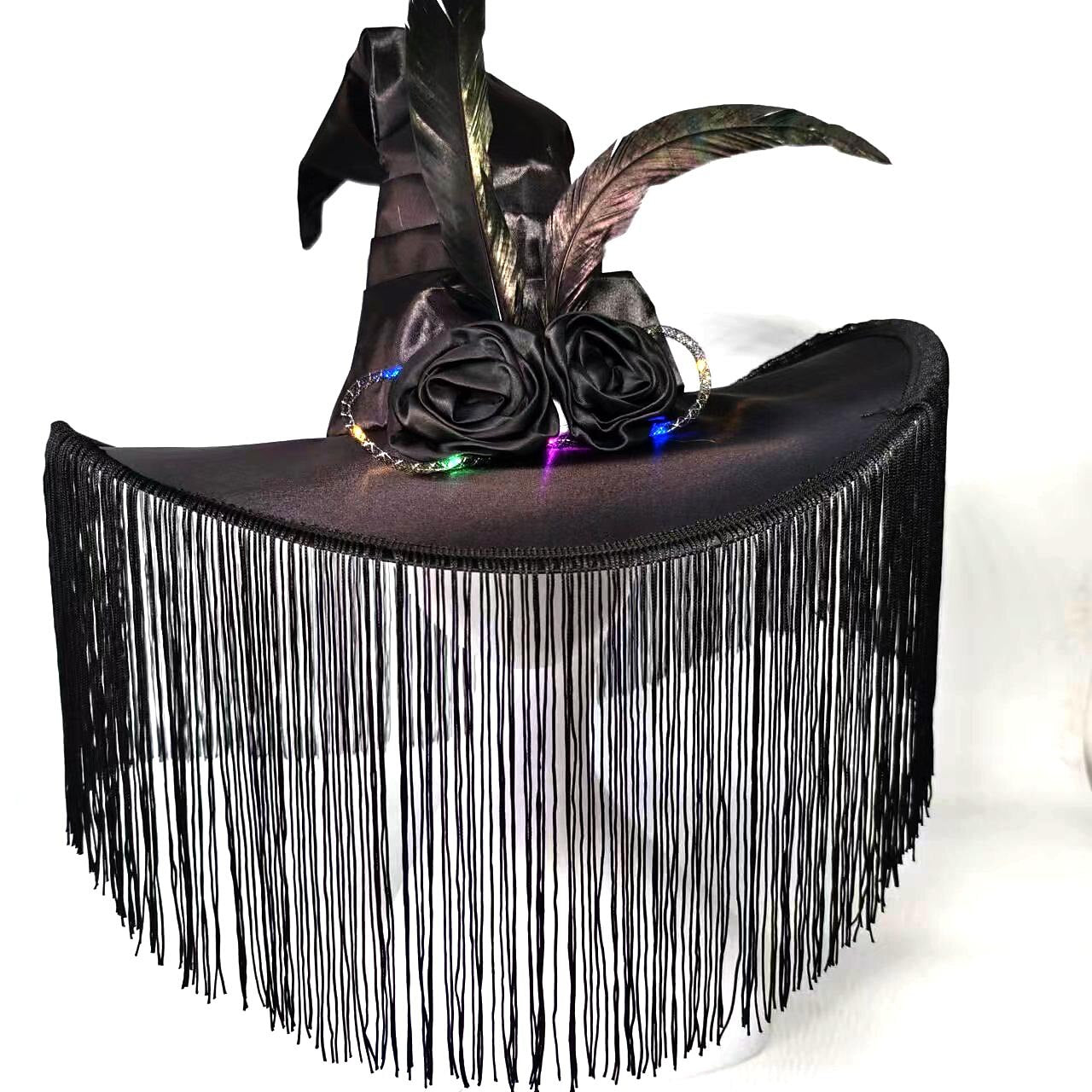 LED Light Up Witch Hat with Fringe Veil