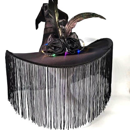 LED Light Up Witch Hat with Fringe Veil