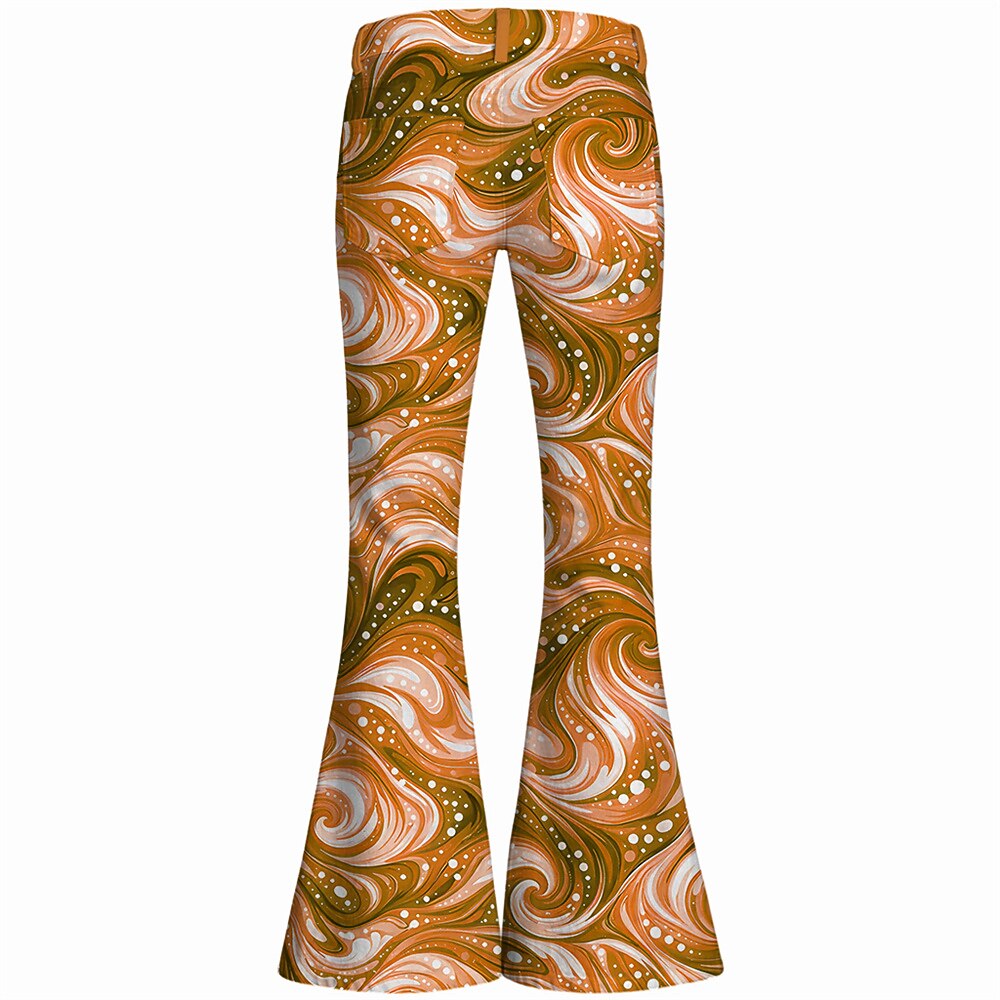 Retro 70s Swirling Waves High Waist Wide Flared Trousers