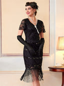 Abito Flapper Nero con Motivo a Paillettes
