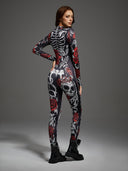 Women's Gothic Rose Skeleton Halloween Bodysuit Costume