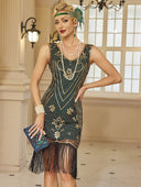 Vestido flapper con cuentas florales y flecos