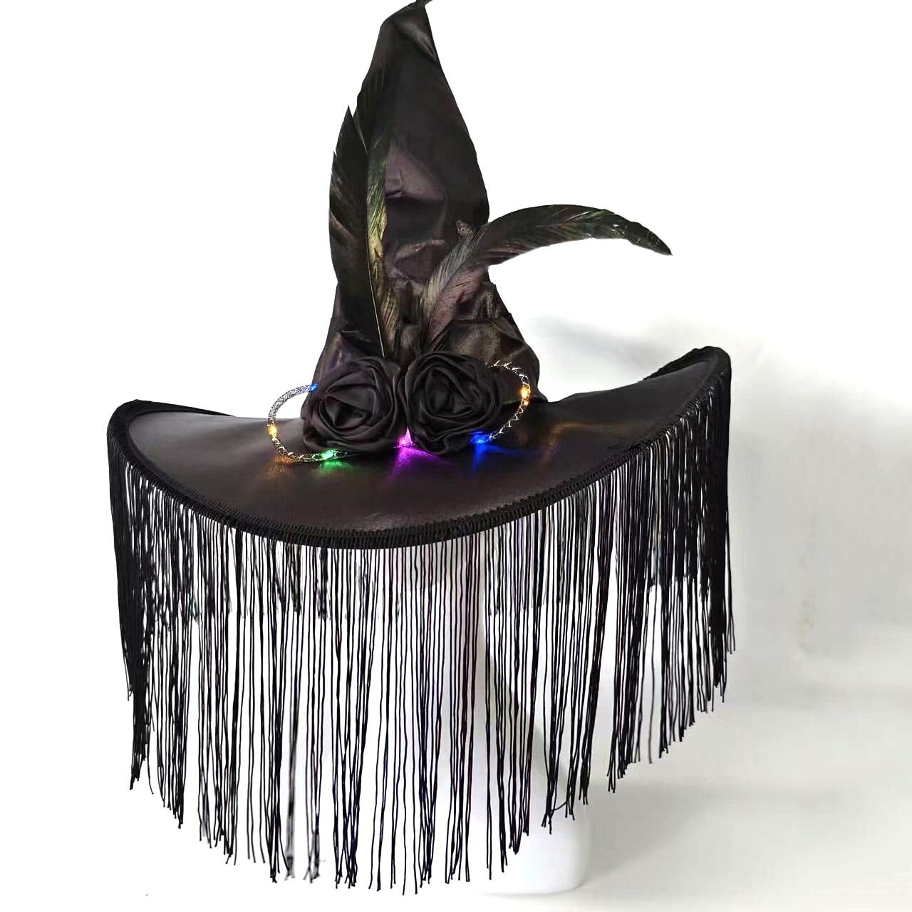 LED Light Up Witch Hat with Fringe Veil