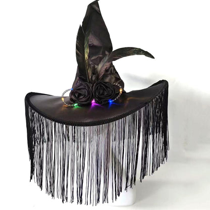 LED Light Up Witch Hat with Fringe Veil