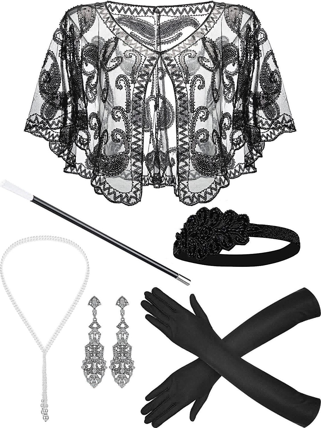 Gatsby Glam Sequin Shawl Accessory Set