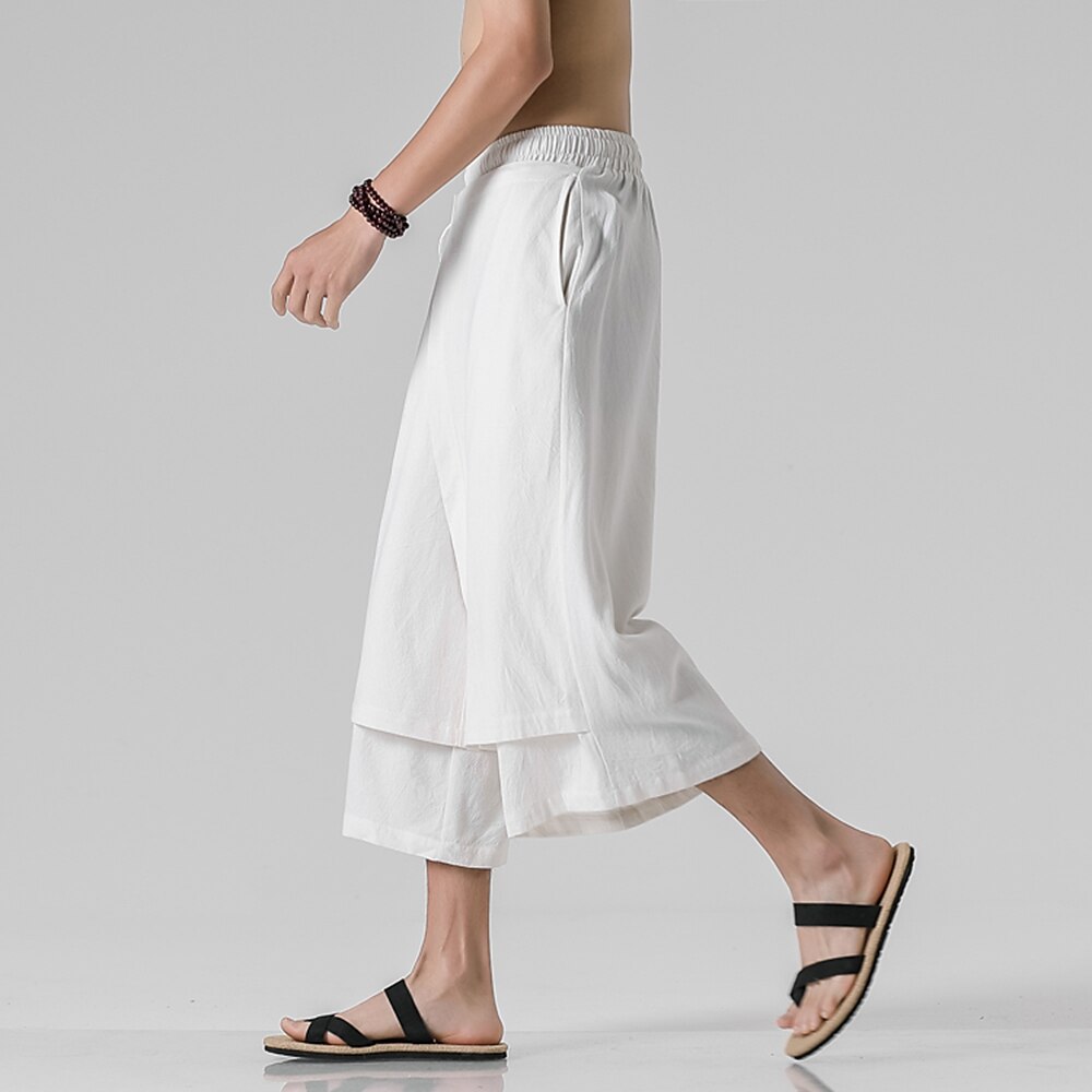 Retro Style Faux Two Piece Design Linen Pants - Retrorobe
