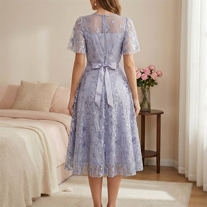 Embroidered Flutter Sleeve Midi Dress