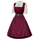 Oktoberfest Burgundy Green Blue Dirndl Dress with Apron and Blouse - Retrorobe