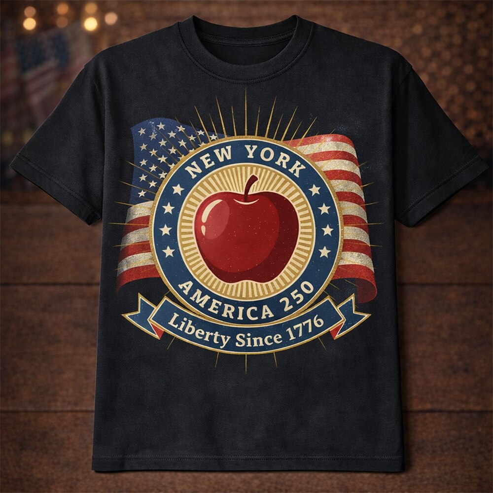 Men's American 250th New York Apple American Flag Patriotic Retro Printed T-shirt
