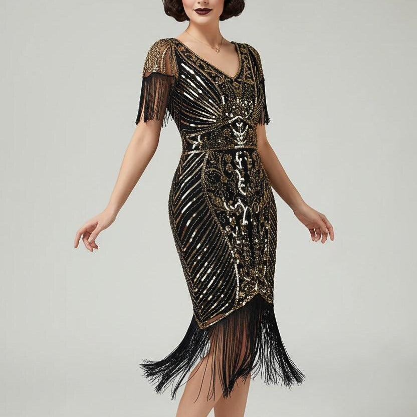 1920s Beaded Fringe Flapper Dress