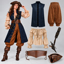 Women's Navy Pirate Vest & Tricorn Hat 6-Piece Set