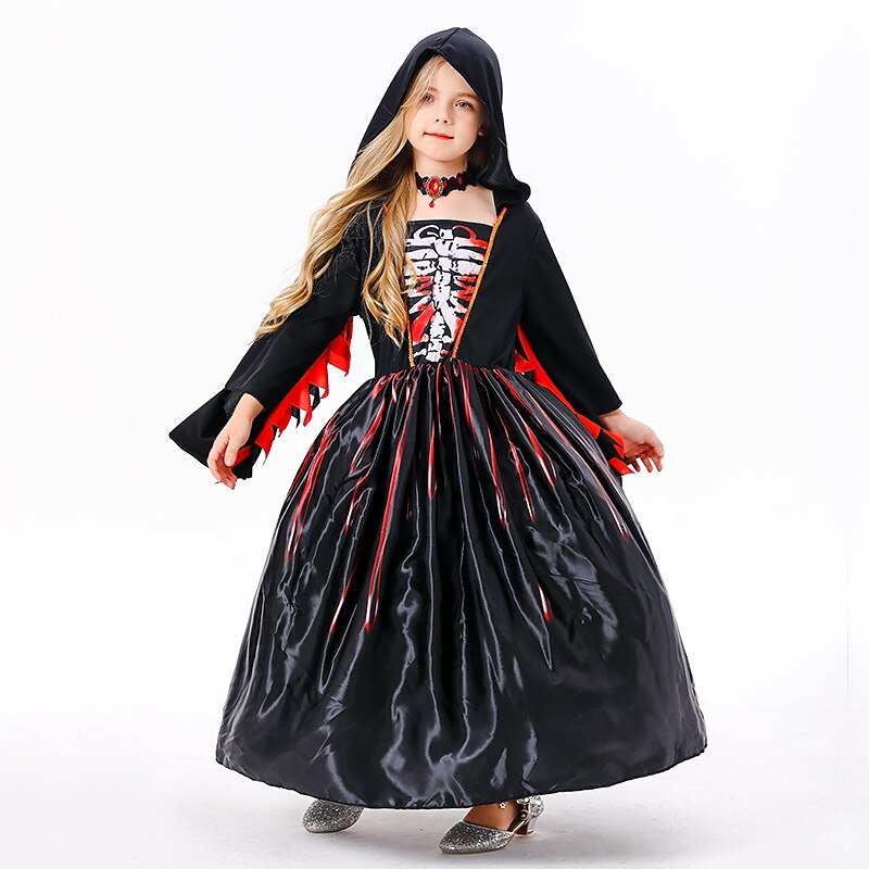 Witch Skeleton Skull Ghost Cape Hooded Dress