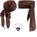 Men's Brown Pirate Costume Set with Burgundy Sash