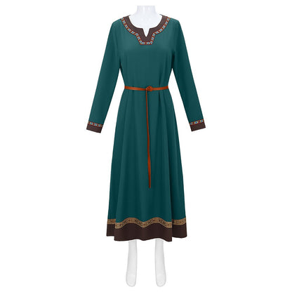 Medieval Viking Style Midi Dress with Belt