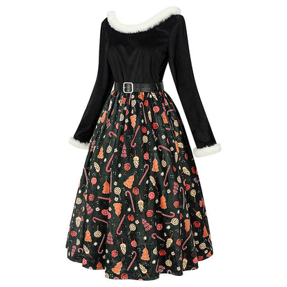 Christmas Vintage A-Line Print Dress