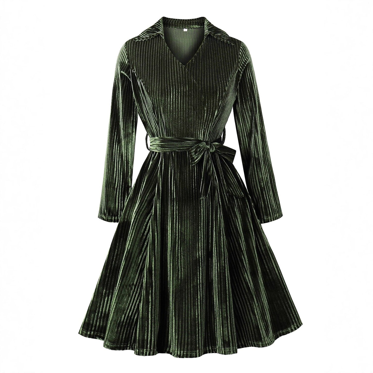 V-Neck Ribbed Velvet A-Line Dress