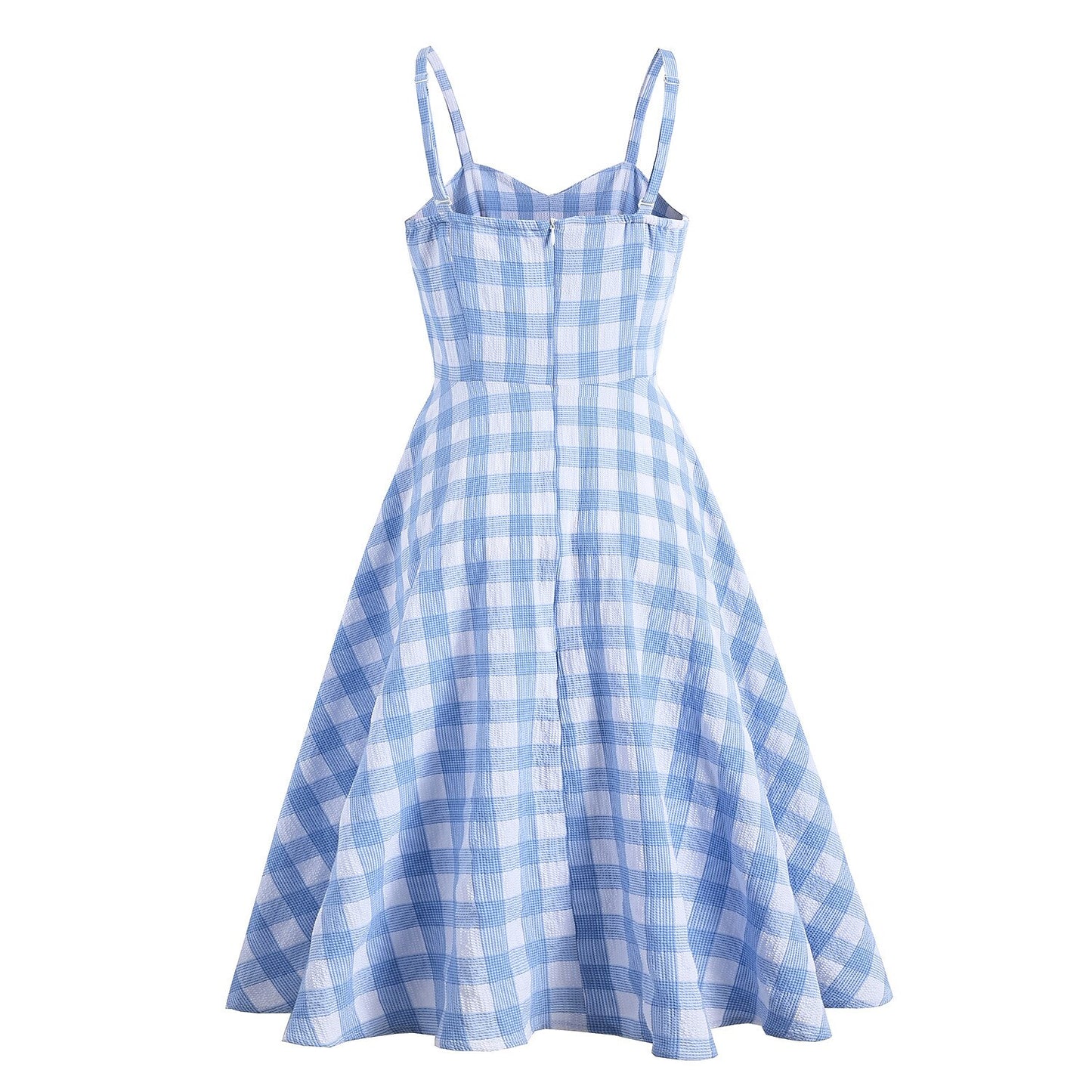Women's 1950s Gingham Plaid Spaghetti Strap Sweetheart Swing Dress
