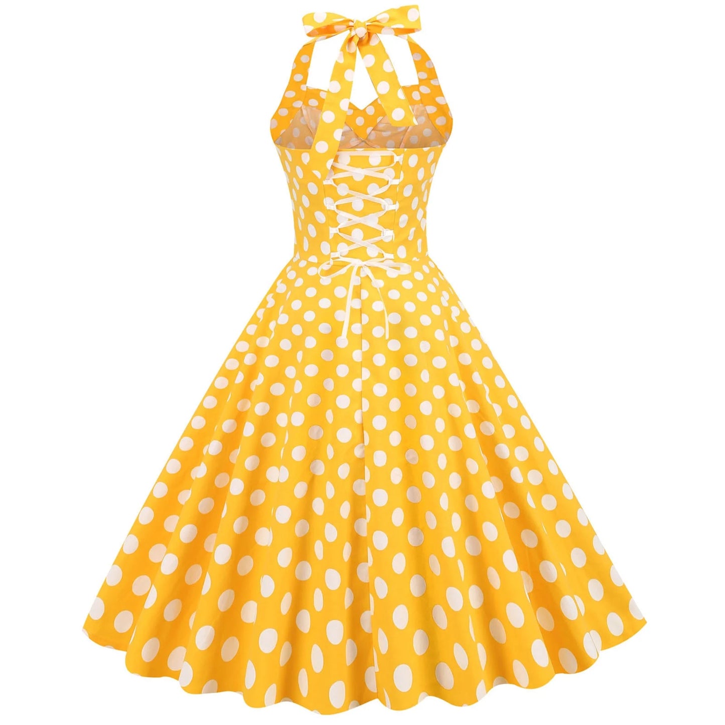 Women's 1950s Polka Dot Halter Neck Swing Dress