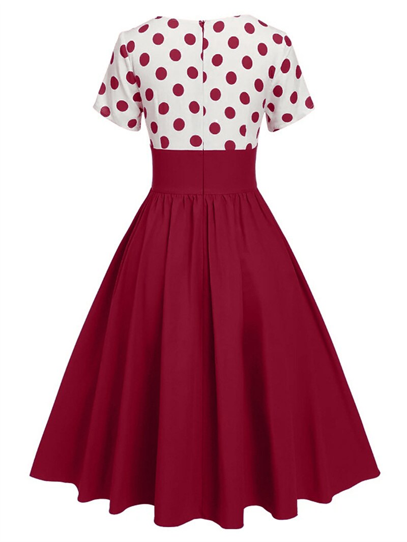 Women's 1950s Polka Dot V-Neck High Waist Swing Dress