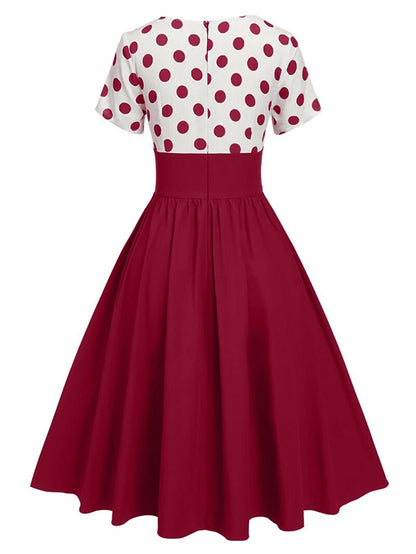 Women's 1950s Polka Dot V-Neck High Waist Swing Dress