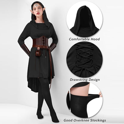 Medieval Asymmetrical Dress with Headpiece Corset Armors