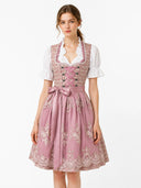 Oktoberfest Pink Dirndl Dress with Lace Apron and Blouse