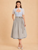Women’s Oktoberfest Ice blue Midi Dirndl Dress with Taupe Apron