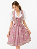 Oktoberfest Pink Dirndl Dress with Lace Apron and Blouse