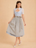 Women’s Oktoberfest Ice blue Midi Dirndl Dress with Taupe Apron