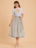 Women’s Oktoberfest Ice blue Midi Dirndl Dress with Taupe Apron