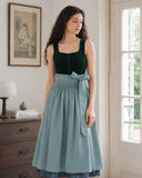 Women's Two Tone Dirndl Dress Square Neck Zipper Front with Apron