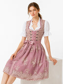 Oktoberfest Pink Dirndl Dress with Lace Apron and Blouse