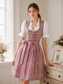 Oktoberfest Pink Dirndl Dress with Lace Apron and Blouse