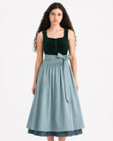 Women's Two Tone Dirndl Dress Square Neck Zipper Front with Apron