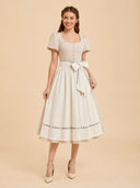 Damen Oktoberfest elfenbeinfarbenes Midi-Dirndl mit eckigem Ausschnitt und Taschen
