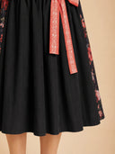 Women’s Oktoberfest Black Rose Floral Dirndl Dress with Red Apron